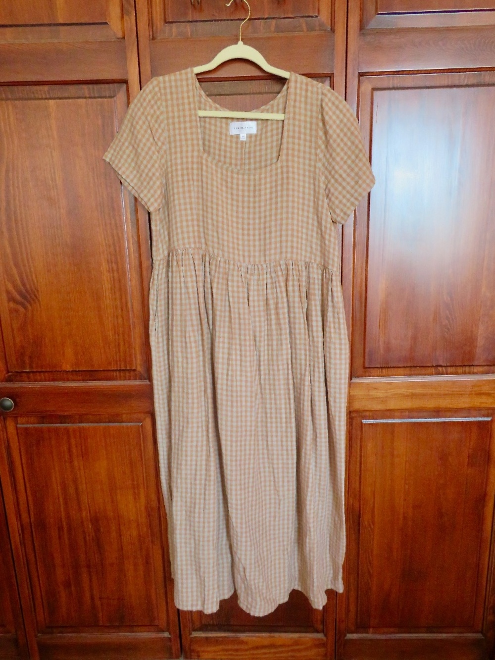Tradlands Nico Square Neck Midi Dress Earth Gingham Linen Size M Medium